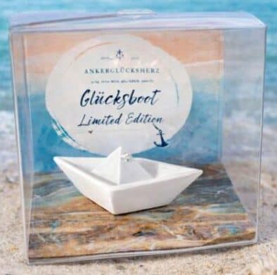 Handgefertigter maritimer Schmuck Glücksboot Kristall Ankerglücksherz